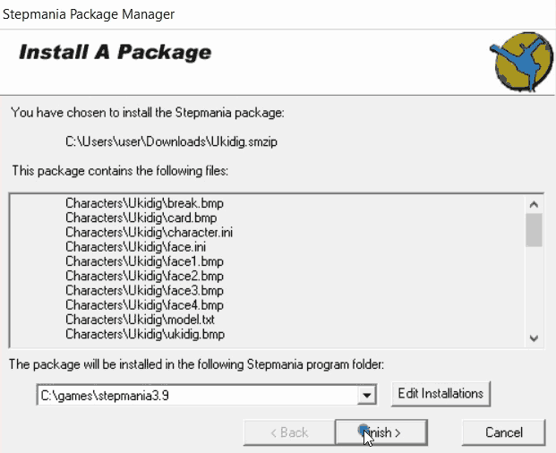 StepMania 3.x installing characters and other packages.
