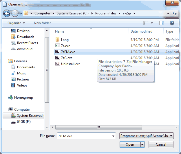 StepMania Installation - choosing the right 7-zip program.