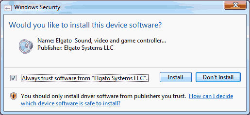 Confirm Elgato Driver Installation.