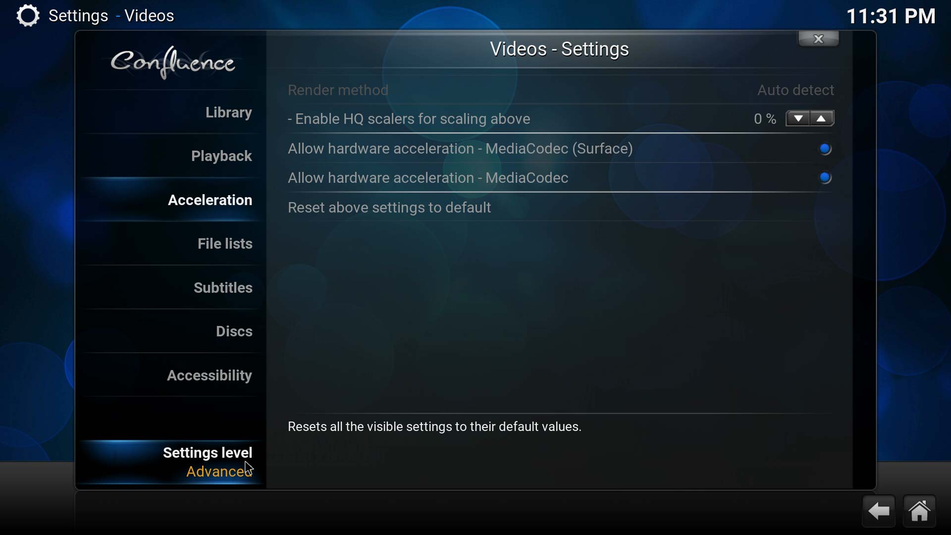 Kodi - Advanced Settings - Disable hardware codecs.