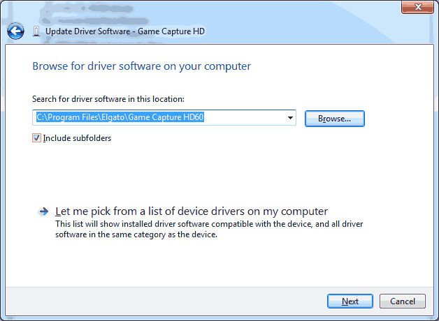 Software Location for Elgato Driver.