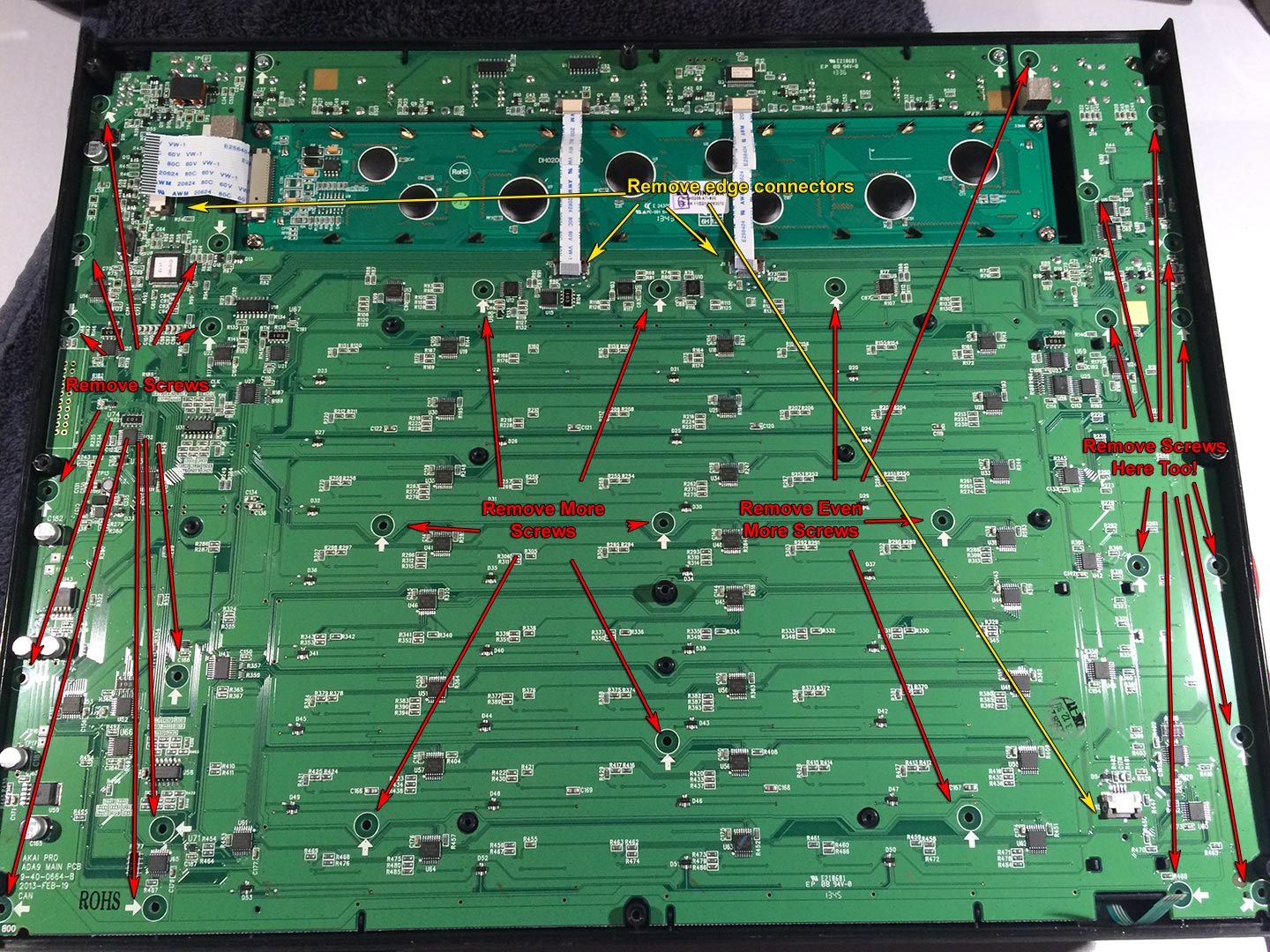 Ableton Push motherboard removal process.