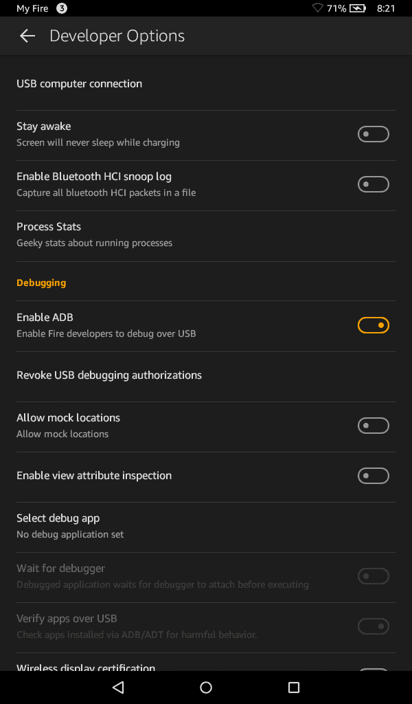 Enable USB ADB Mode on Fire OS