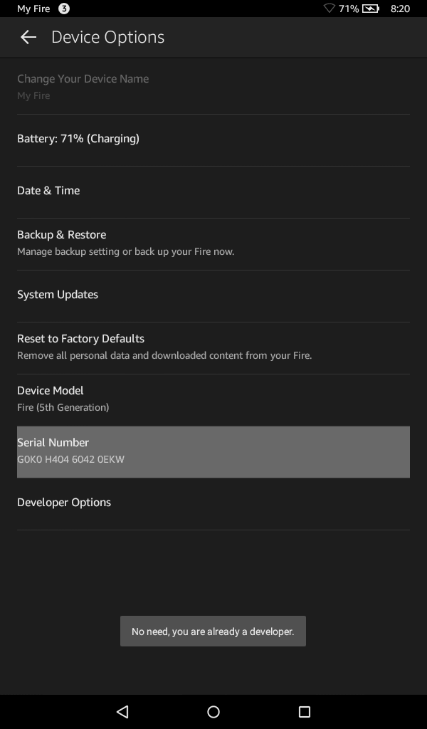 Amazon Fire OS Developer Unlock.