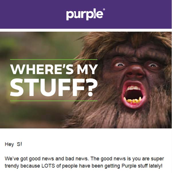 Purple Bed mass apology mailing.