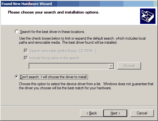 Xbox 360 installation for the chinese receiver - choosing the driver to install.