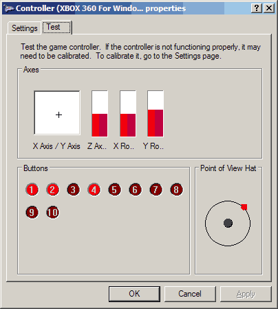 Xbox 360 controller for windows XP - Joystick testing.