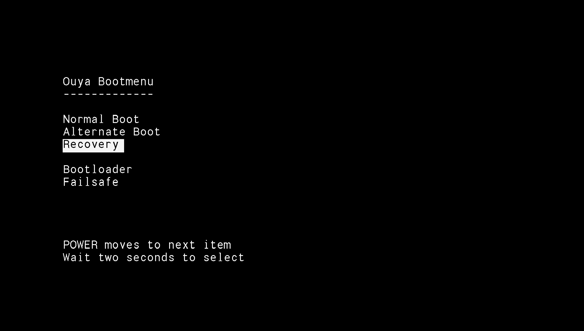 AOSP for Ouya Android 5.0 - reboot into recovery mode.