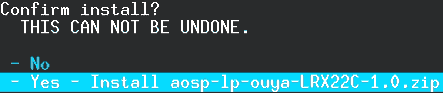 AOSP OUya Android 5.0 tutorial - Confirm installatop of AOSP CWM.