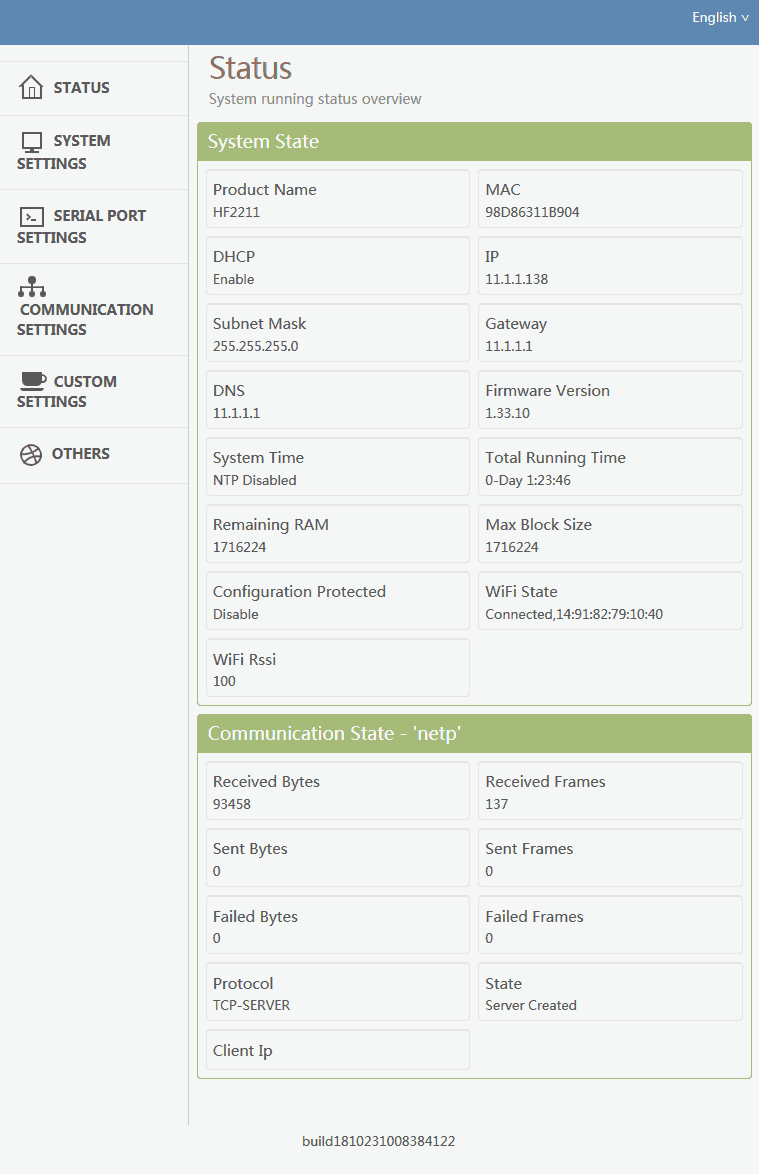 HF2211 - Website - Status Page.