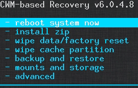 ClockWorkMOD - Reboot System now.