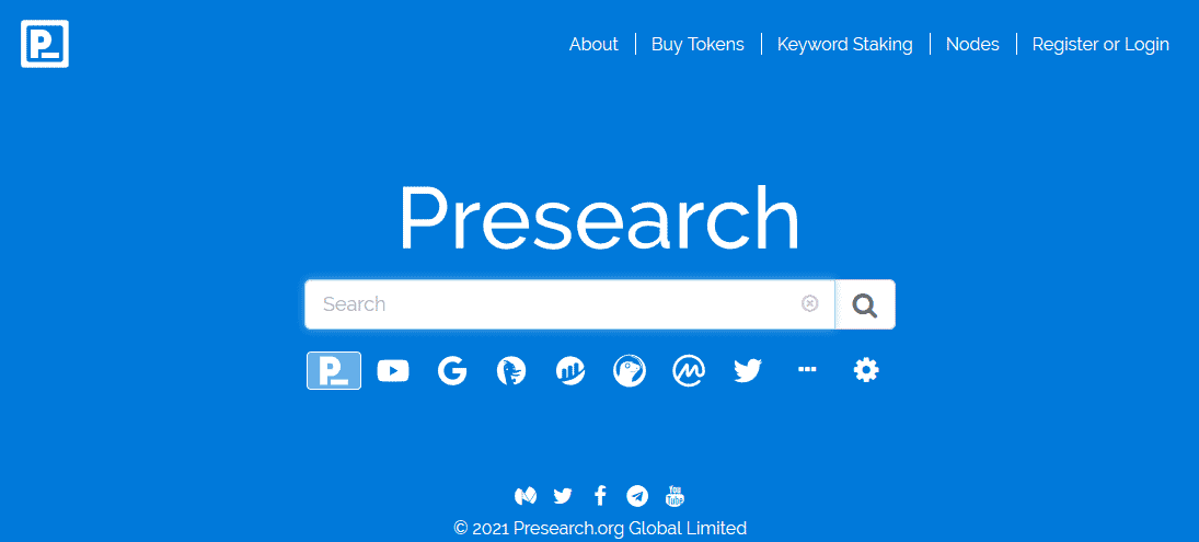 Presearch homescreen