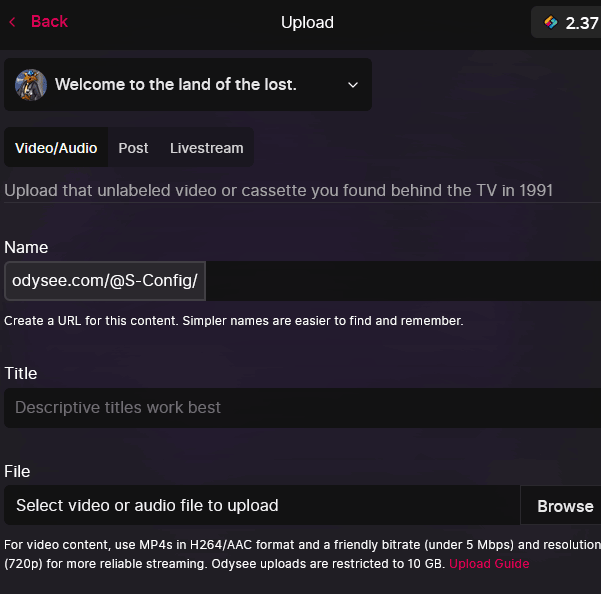 Uploading to Odysee