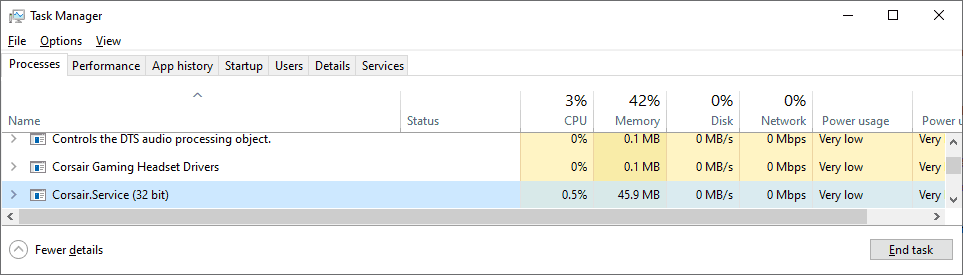 Task Manager - Corsair Service Startup.