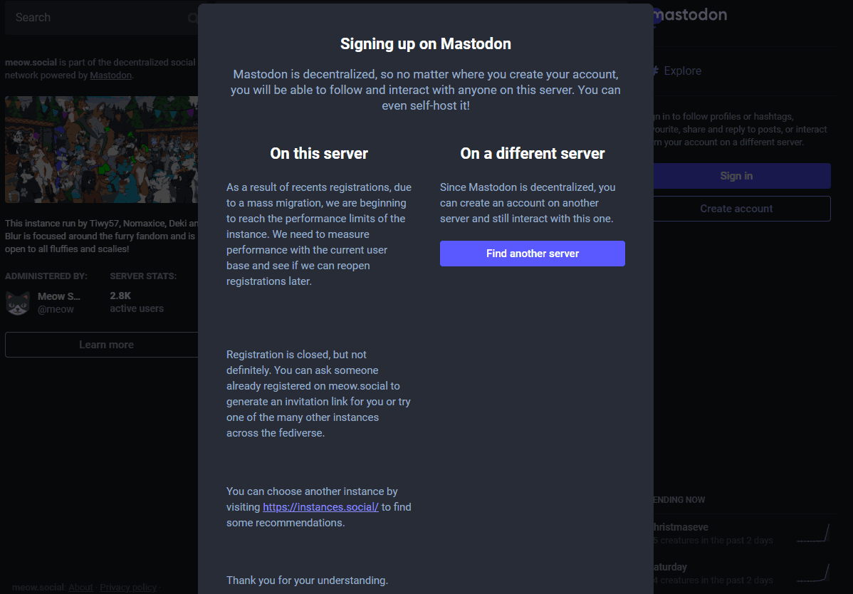 Meow.social registration is now closed.