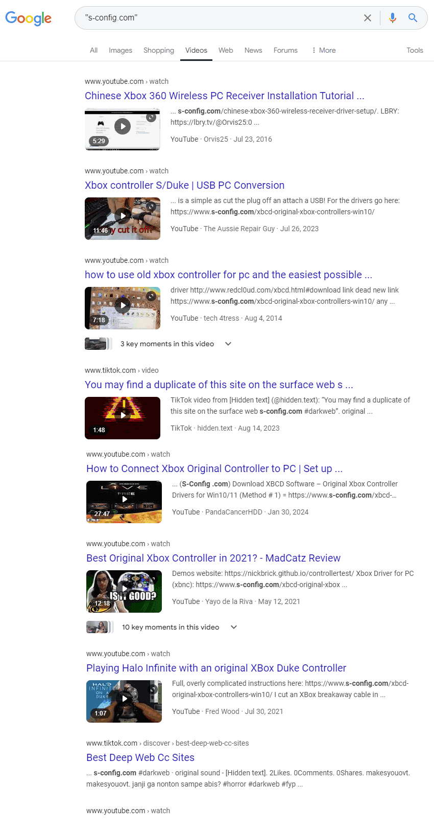 Google Video Search results in 08/12/2024