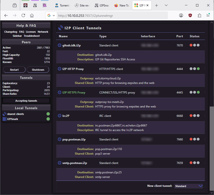 I2P Service Manager website.