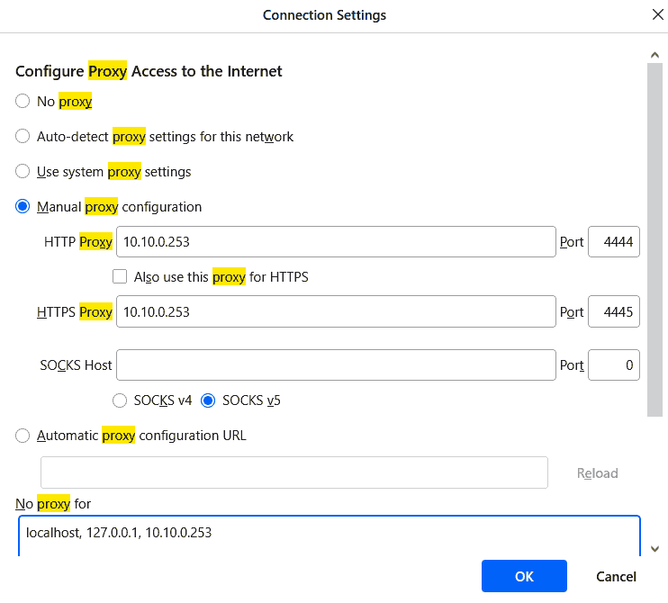 Proxy network settings.