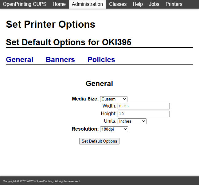 CUPS Settings for the Okidata 395
