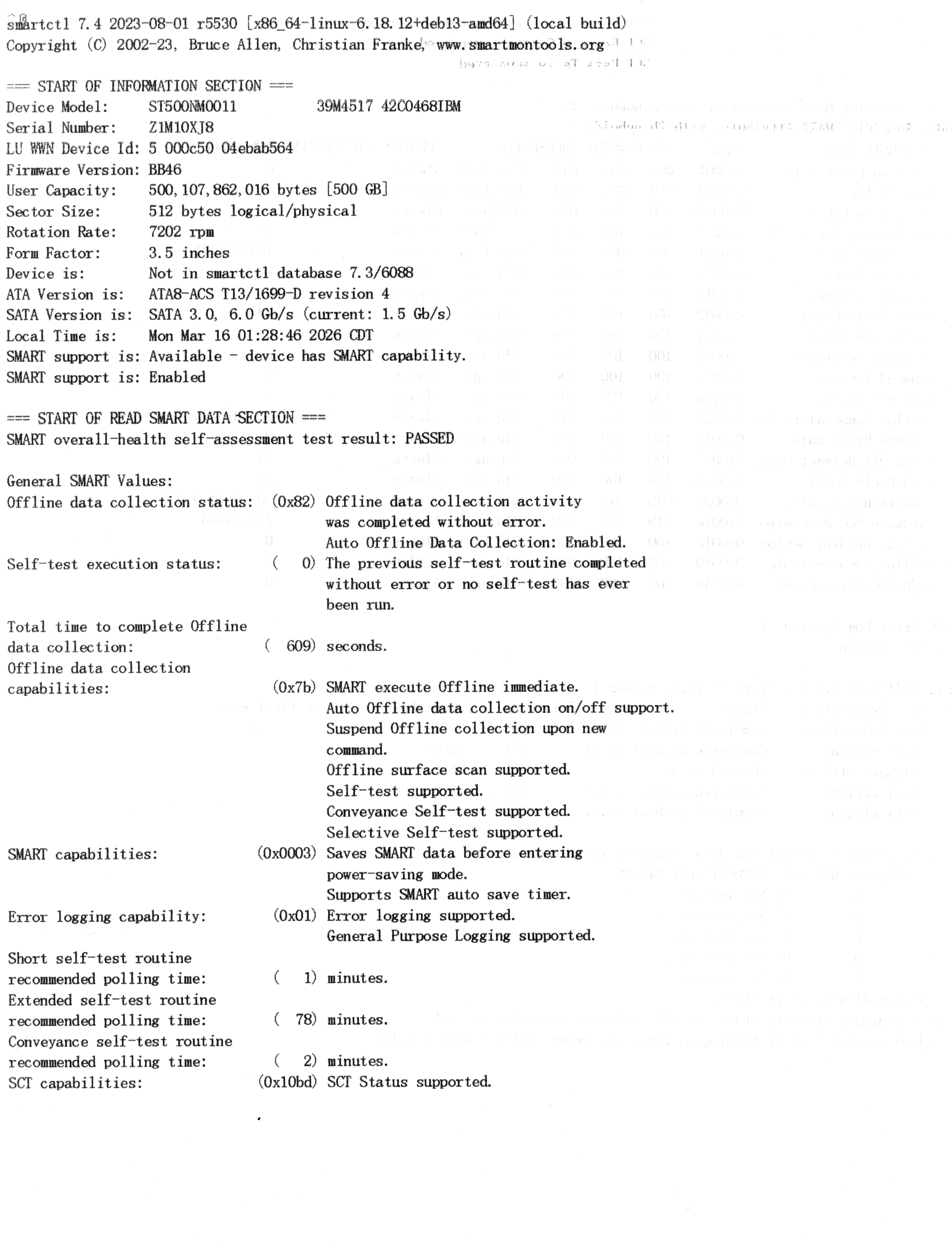 Okidata 395 SMART Harddrive test print.